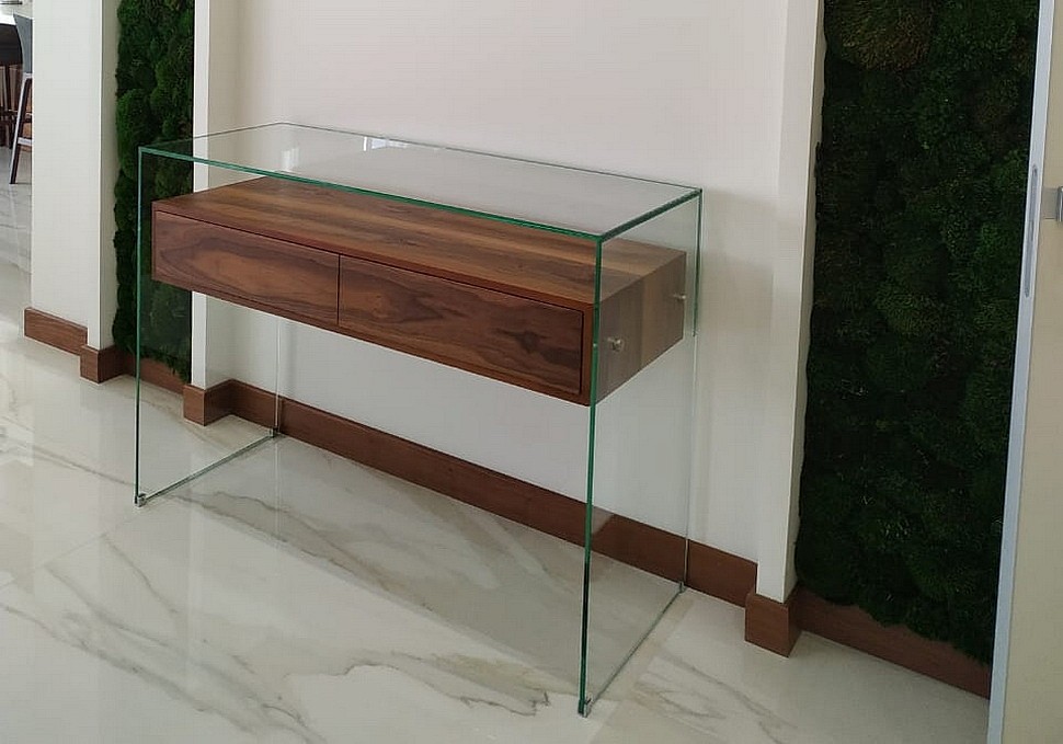 Стеклянная консоль 1200х450 с двумя ящиками